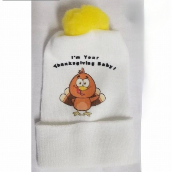Newborn I'm Your Thanksgiving Baby Infant  Pom Pom Beanie Hat - Picture 1 of 3